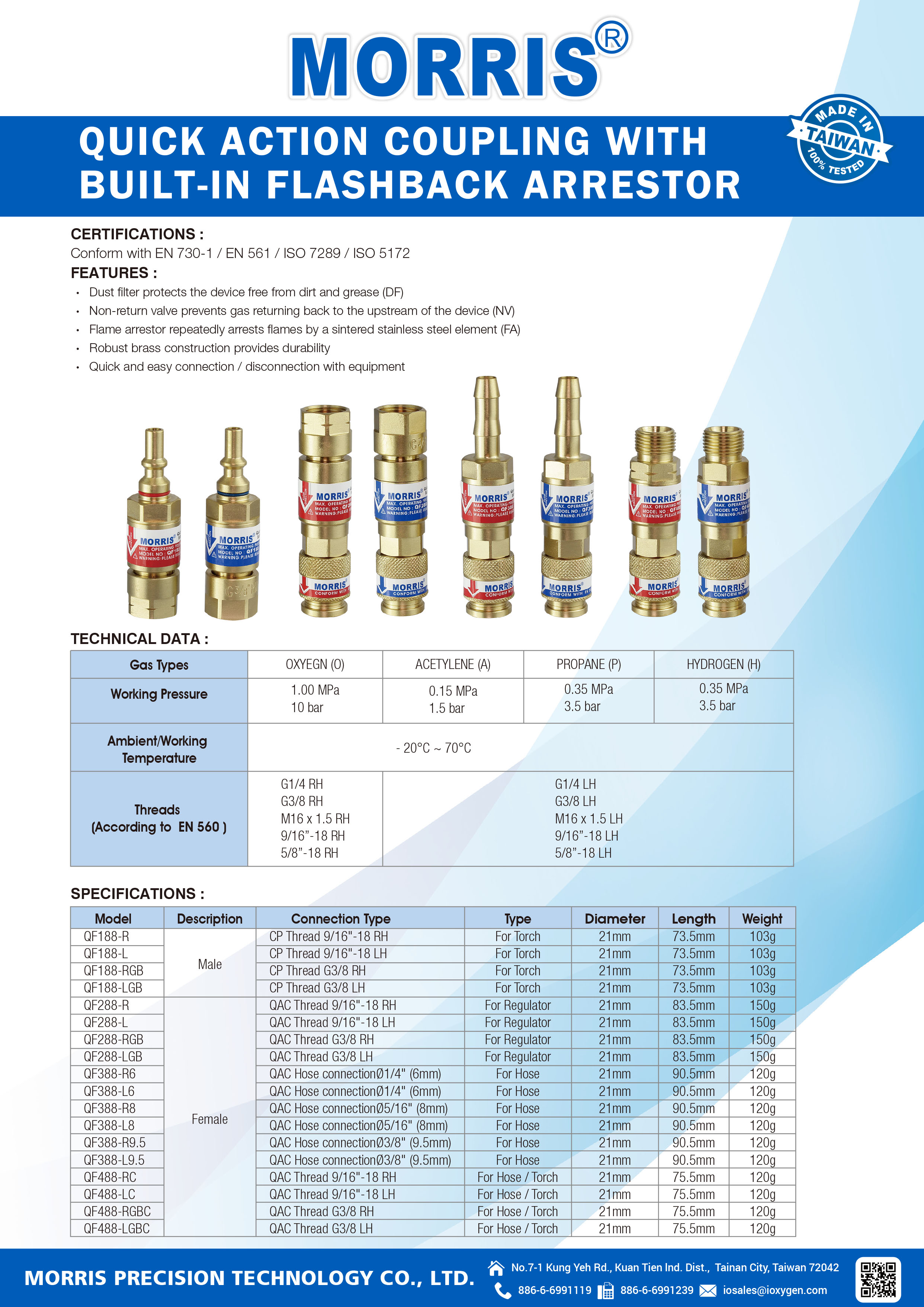 Accouplement à action rapide avec pare-flammes intégrés (MORRIS)